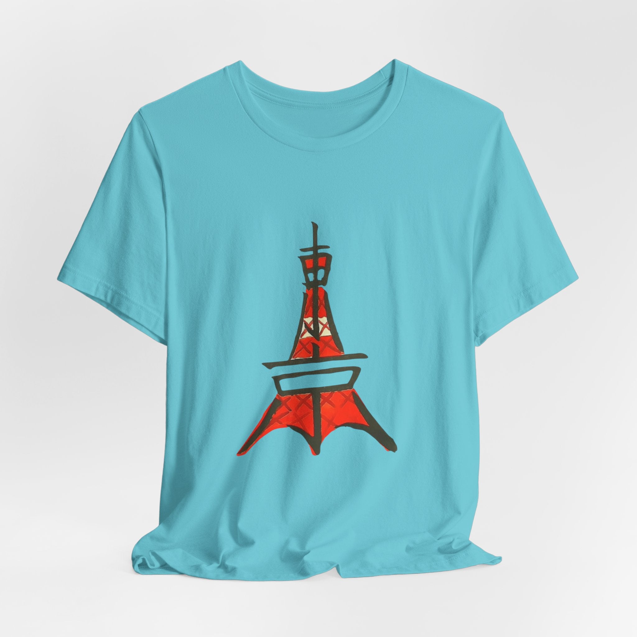 Tokyo Tower Sketch Tee with 東京— Red Hand-Drawn Paris Landmark T-Shirt