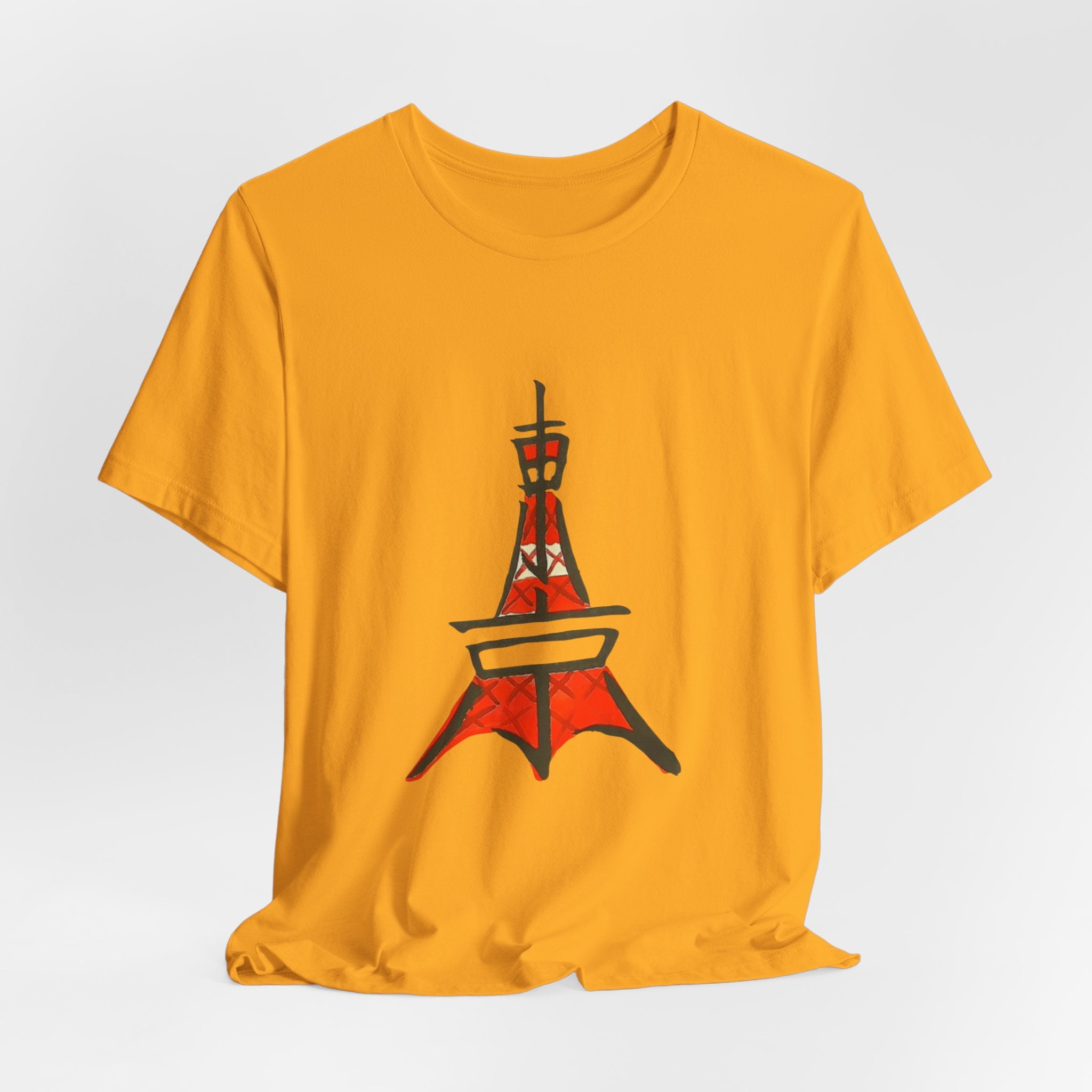Tokyo Tower Sketch Tee with 東京— Red Hand-Drawn Paris Landmark T-Shirt