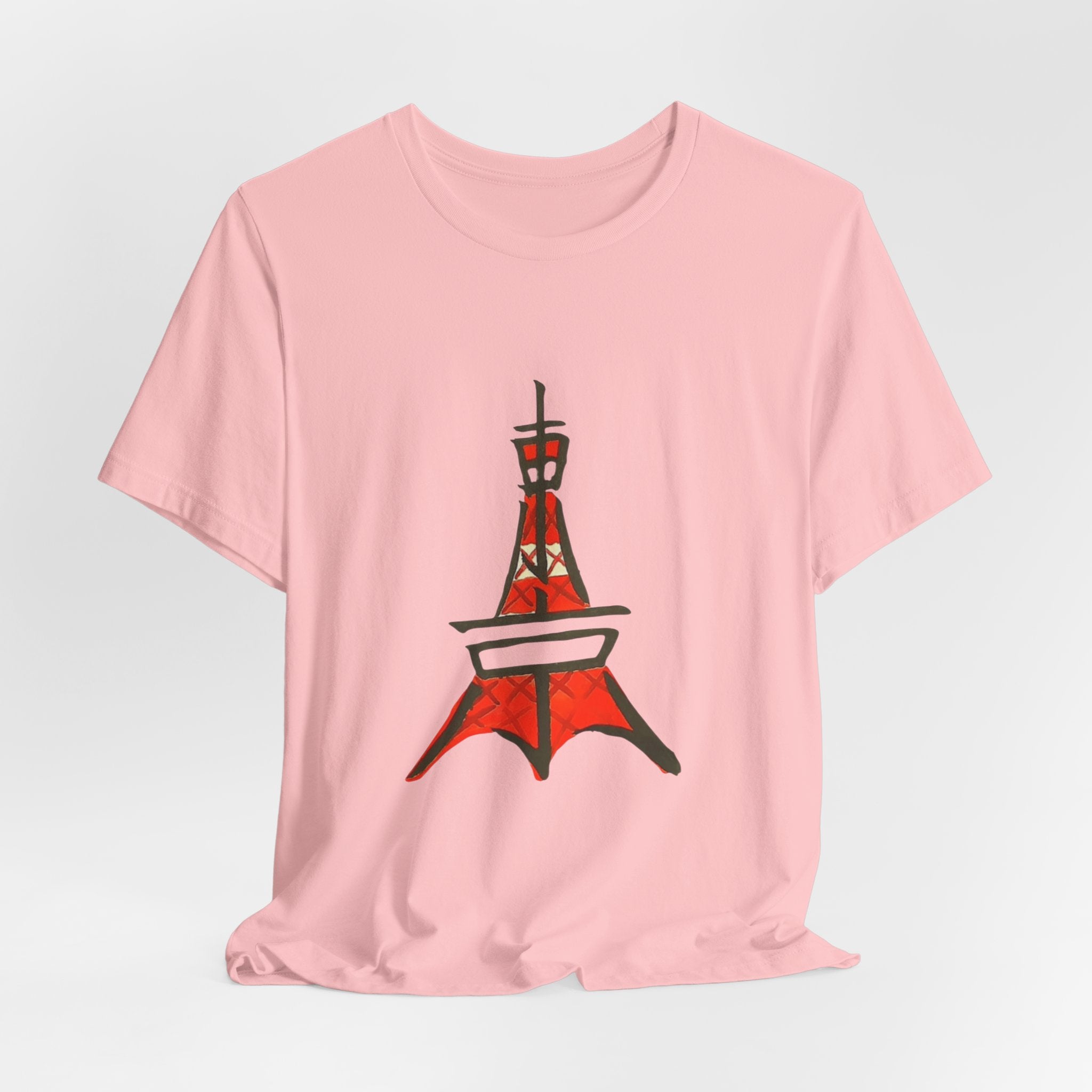 Tokyo Tower Sketch Tee with 東京— Red Hand-Drawn Paris Landmark T-Shirt