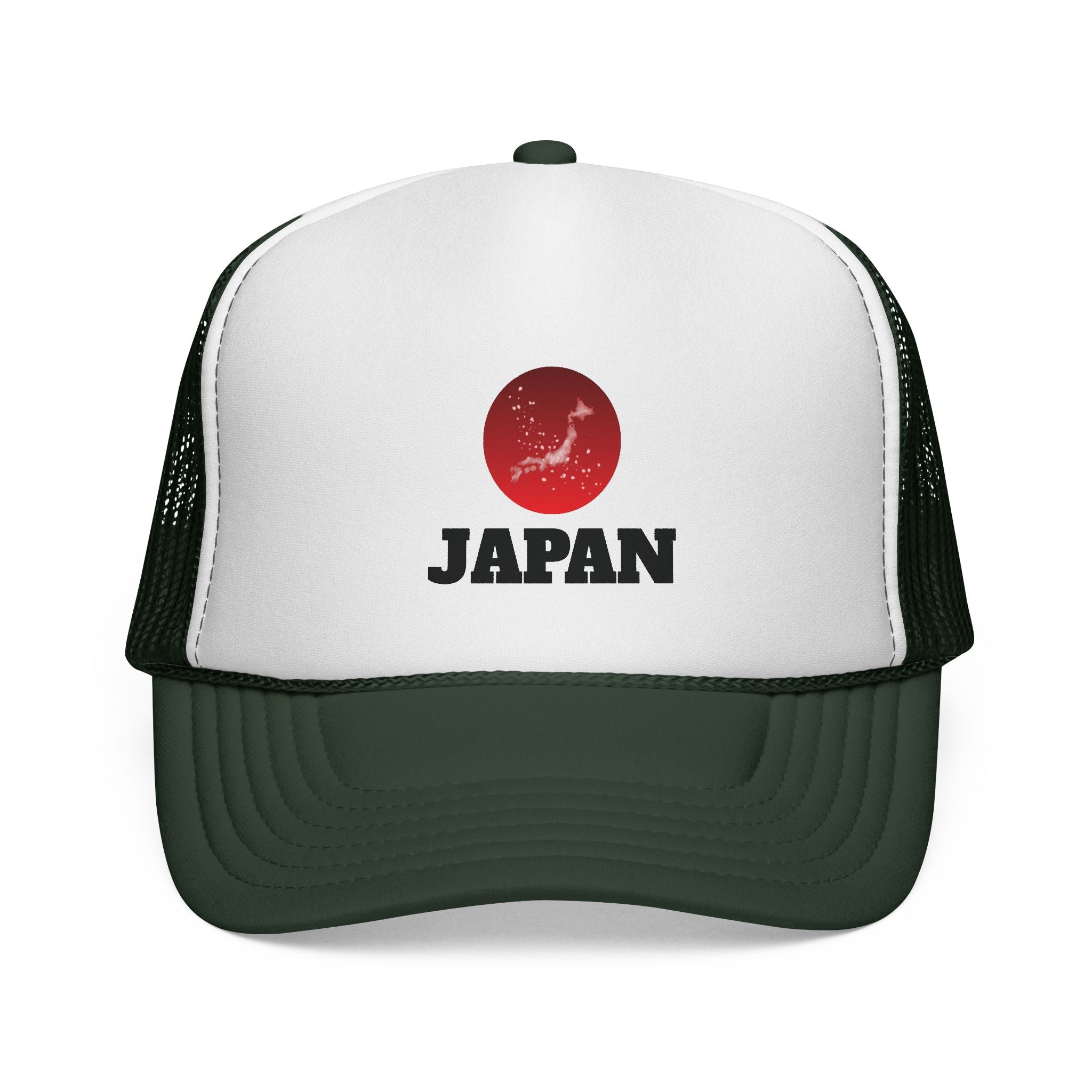 Trucker Cap — Red Rising Moon Graphic with 'Tokyo' Text