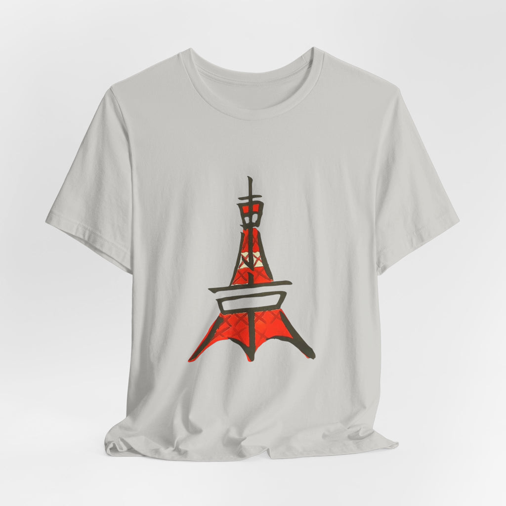 Tokyo Tower Sketch Tee with 東京— Red Hand-Drawn Paris Landmark T-Shirt