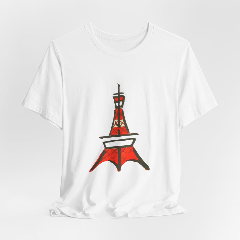 Tokyo Tower Sketch Tee with 東京— Red Hand-Drawn Paris Landmark T-Shirt