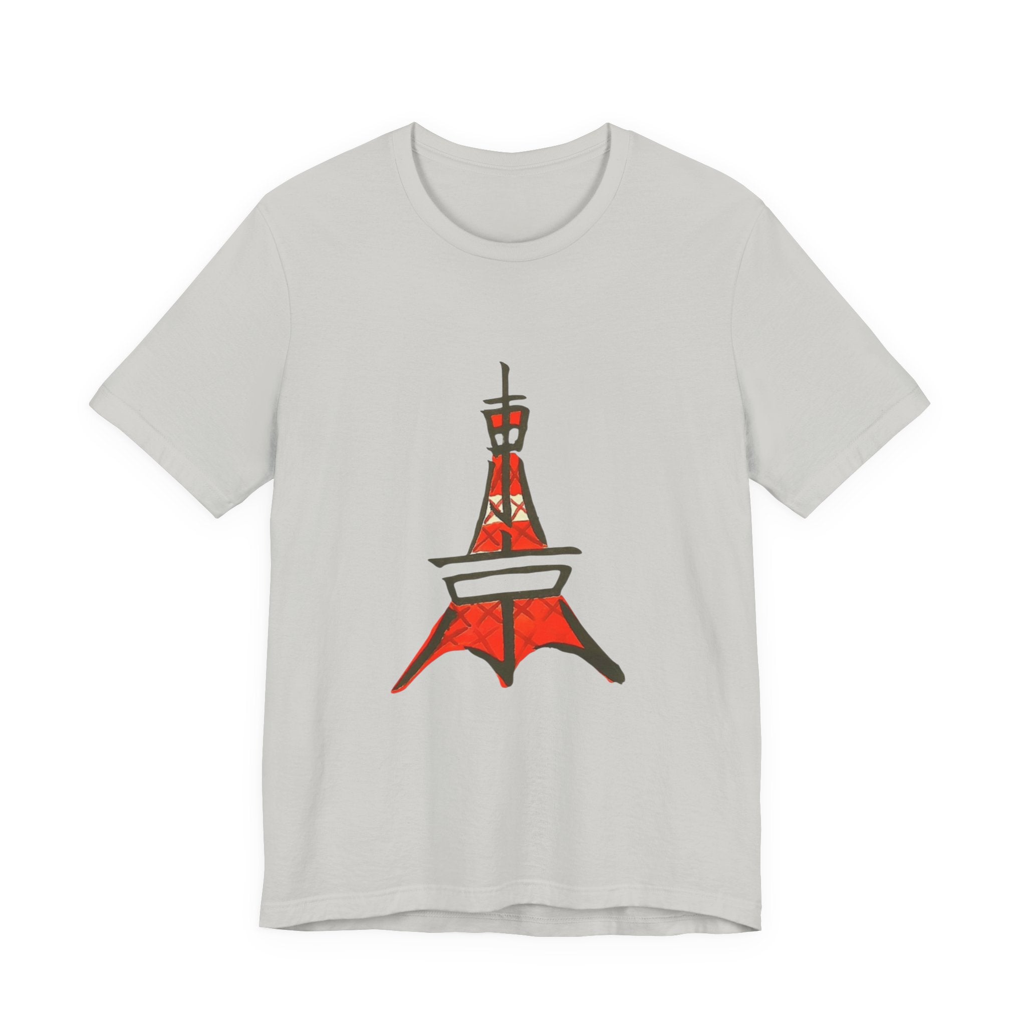 Tokyo Tower Sketch Tee with 東京— Red Hand-Drawn Paris Landmark T-Shirt