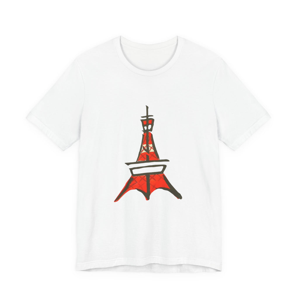 Tokyo Tower Sketch Tee with 東京— Red Hand-Drawn Paris Landmark T-Shirt