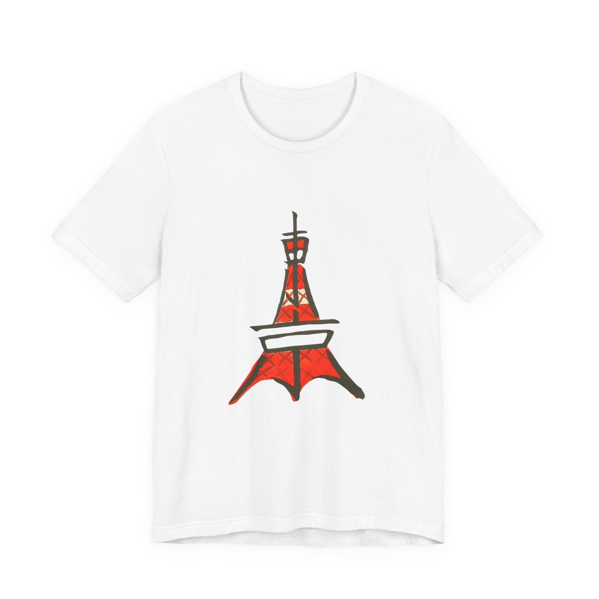 Tokyo Tower Sketch Tee with 東京— Red Hand-Drawn Paris Landmark T-Shirt