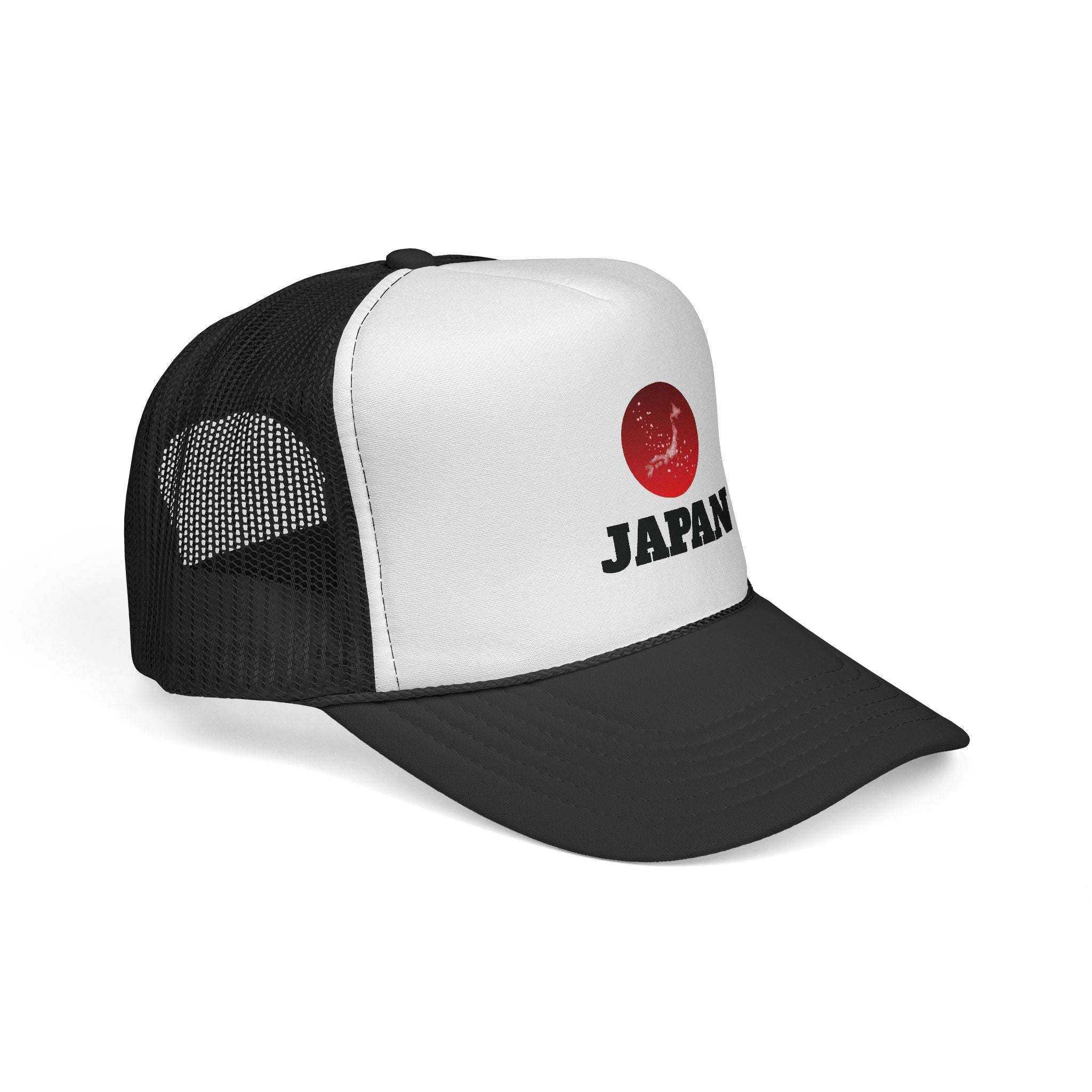 Trucker Cap — Red Rising Moon Graphic with 'Tokyo' Text