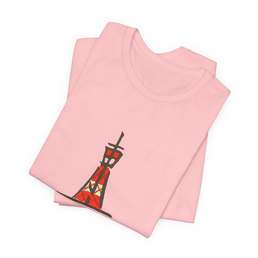 Tokyo Tower Sketch Tee with 東京— Red Hand-Drawn Paris Landmark T-Shirt