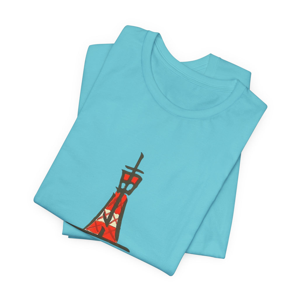 Tokyo Tower Sketch Tee with 東京— Red Hand-Drawn Paris Landmark T-Shirt