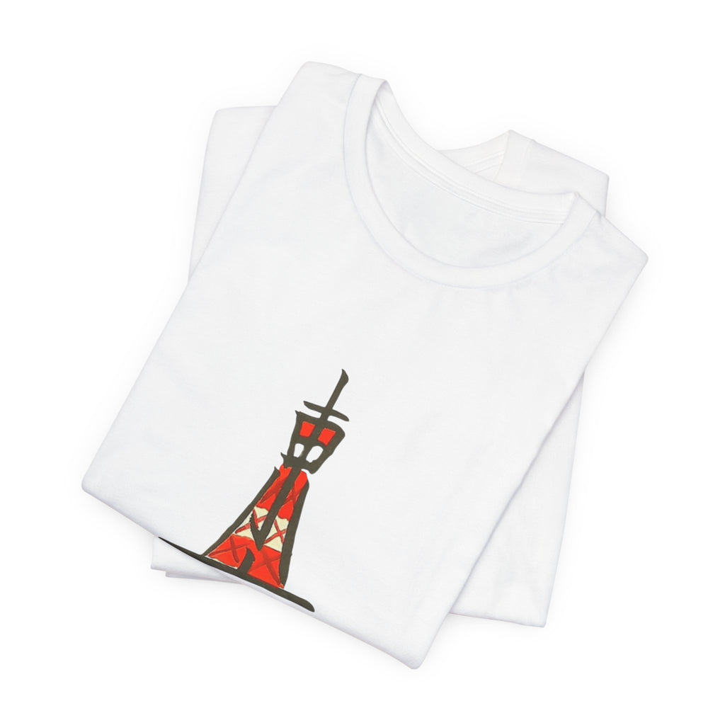 Tokyo Tower Sketch Tee with 東京— Red Hand-Drawn Paris Landmark T-Shirt